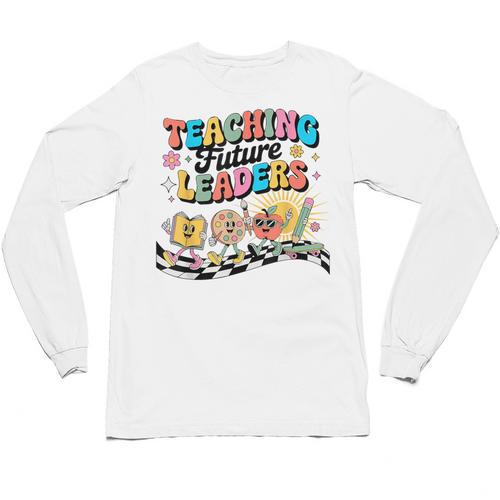 Retro Teaching Future Leaders Groovy Teacher Back To School Unisex Long Sleeve T-Shirt - teacherstshirts.com DE