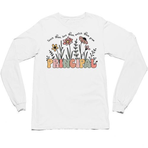 Retro Vintage Floral Principal Shirt For Women Teachers Day Unisex Long Sleeve T-Shirt - teacherstshirts.com UK