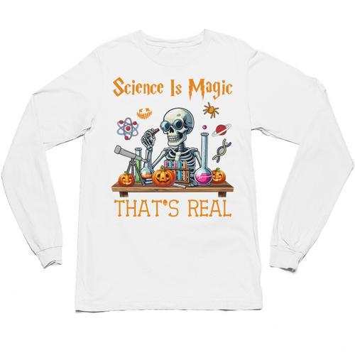 Science Is Magic Halloween Skeleton Students Teacher Unisex Long Sleeve T-Shirt - teacherstshirts.com CA