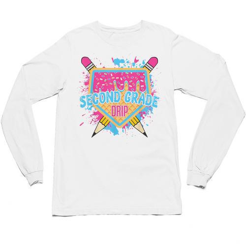 Second Grade Drip Ice Cream Home Plate Baseball Teachers Kid Unisex Long Sleeve T-Shirt - teacherstshirts.com CA