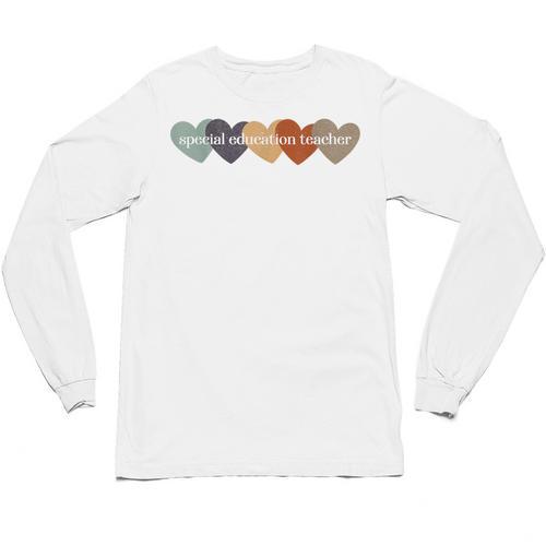 Special Education Teacher Heart Back To School Teach Rainbow Men Women Girls Kids Unisex Long Sleeve T-Shirt - teacherstshirts.com CA