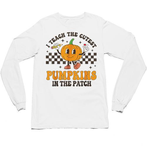 I Teach The Cutest Pumpkins In The Patch Groovy Teacher Fall Unisex Long Sleeve T-Shirt - teacherstshirts.com CA