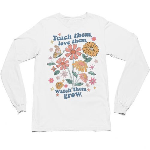Teach Them Love Them Watch Them Grow Retro Teacher Floral Unisex Long Sleeve T-Shirt - teacherstshirts.com DE