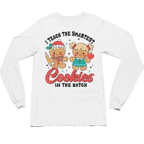 Teacher Of Smart Cookies Cute Gingerbread Teacher Christmas Unisex Long Sleeve T-Shirt - teacherstshirts.com UK