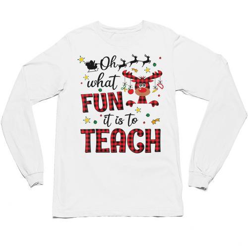 Teachers Oh What Fun It Is To Teach Cute Red Plaid Reindeer Unisex Long Sleeve T-Shirt - teacherstshirts.com DE
