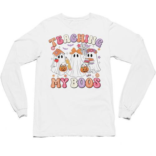 Teaching My Boos Cute Spooky Ghost Teacher Halloween Women Unisex Long Sleeve T-Shirt - teacherstshirts.com UK