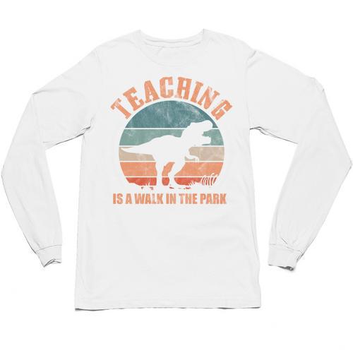 Teaching Is A Walk In The Park Teacher T-Rex Retro Unisex Long Sleeve T-Shirt - teacherstshirts.com UK