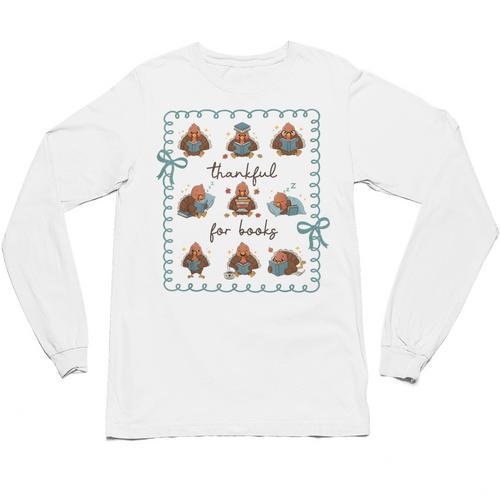 Thankful For Books Turkey Reading Book Lovers Fall Teacher Unisex Long Sleeve T-Shirt - teacherstshirts.com AU
