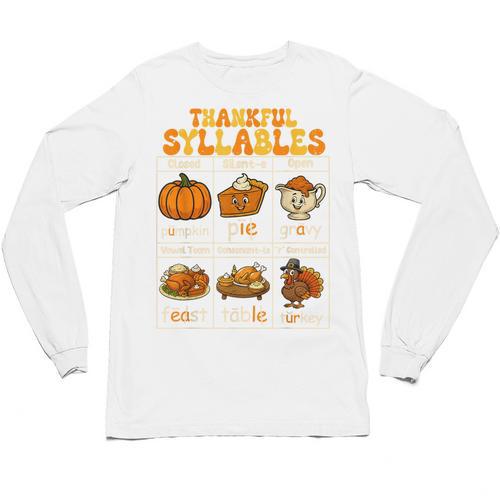 Thankful Syllables Teacher Thanksgiving Educational Kids Unisex Long Sleeve T-Shirt - teacherstshirts.com AU