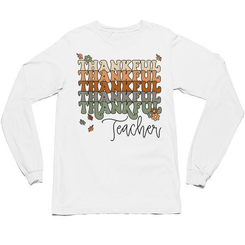 Thankful Teacher Thanksgiving Fall Pumpkin Turkey Unisex Long Sleeve T-Shirt - teacherstshirts.com