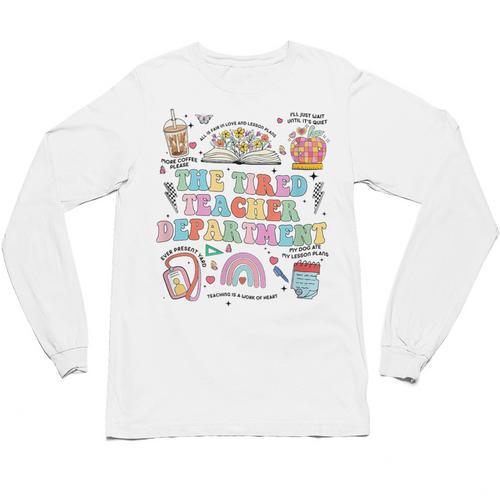 The Tired Teachers Department Retro Groovy Back To School Unisex Long Sleeve T-Shirt - teacherstshirts.com UK