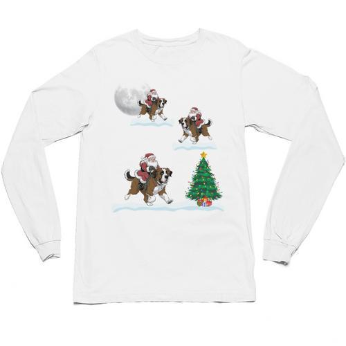 Xmas Lighting Tree Santa Riding Boston Terrier Christmas Unisex Long Sleeve T-Shirt - Bostonterriersmerch.com