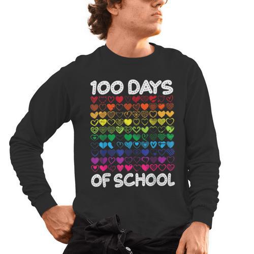 100 Days Of School Heart Love Teacher Or Student 100th Day Men's Long Sleeve T-Shirt - teacherstshirts.com AU