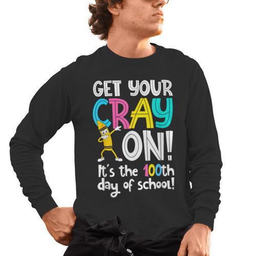 100th Day Of School Get Your Cray On Teacher Men's Long Sleeve T-Shirt - teacherstshirts.com