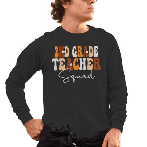 2nd Grade Teacher Squad Cute Women Groovy Fall Autumn Lovers Men's Long Sleeve T-Shirt - teacherstshirts.com CA