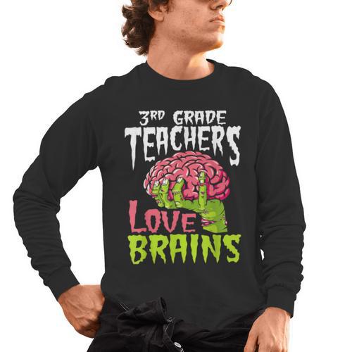 3rd Grade Teachers Love Brains Zombie Teacher Halloween Men's Long Sleeve T-Shirt - teacherstshirts.com UK