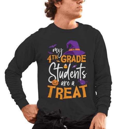 My 4th Grade Students Are a Treat Teacher Halloween Witch For Men Women Kids Men's Long Sleeve T-Shirt - teacherstshirts.com