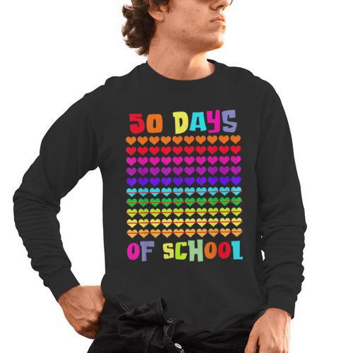 50 Days Of School Hearts Teacher Happy 50th Day Of School Men's Long Sleeve T-Shirt - teacherstshirts.com AU