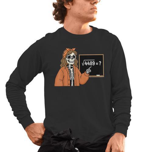 67 Math Teacher Skeleton Halloween Root 4489 Messy Bun Women Men's Long Sleeve T-Shirt - teacherstshirts.com