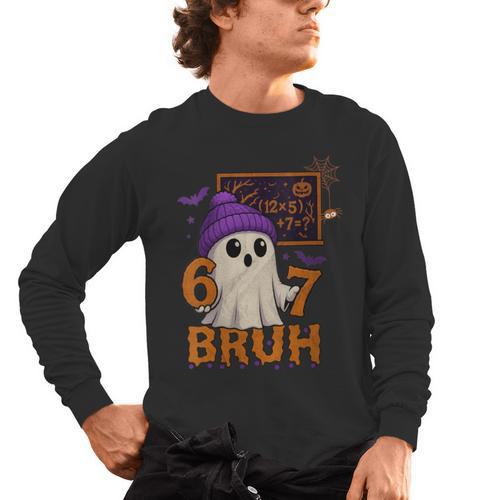 67 Teacher Halloween Ghost Six Seven Meme Math Equation Bruh Men's Long Sleeve T-Shirt - teacherstshirts.com DE