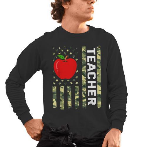 American Flag Camouflage Teacher Patriotic 4th Of July Men's Long Sleeve T-Shirt - teacherstshirts.com DE