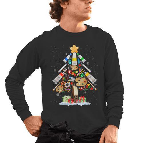 Art Christmas Tree Merry Christmas Artist Art Teacher Men's Long Sleeve T-Shirt - teacherstshirts.com DE