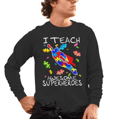 Autism Awareness Teacher I Teach Awesome Superheroes Men's Long Sleeve T-Shirt - teacherstshirts.com