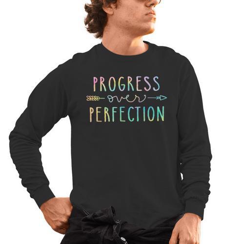Back To School Progress Over Perfection Motivational Teacher Men's Long Sleeve T-Shirt - teacherstshirts.com UK