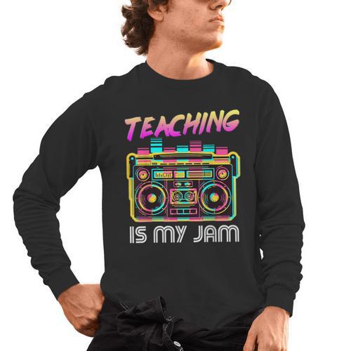 Back To School Retro Teaching Is My Jam 80s Teacher Boombox Men's Long Sleeve T-Shirt - teacherstshirts.com AU