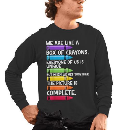 Back To School Teacher We Are Like A Box Of Crayons Men's Long Sleeve T-Shirt - teacherstshirts.com AU