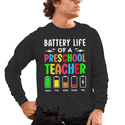 Battery Life Of a Preschool School Teacher School Week Men's Long Sleeve T-Shirt - teacherstshirts.com CA