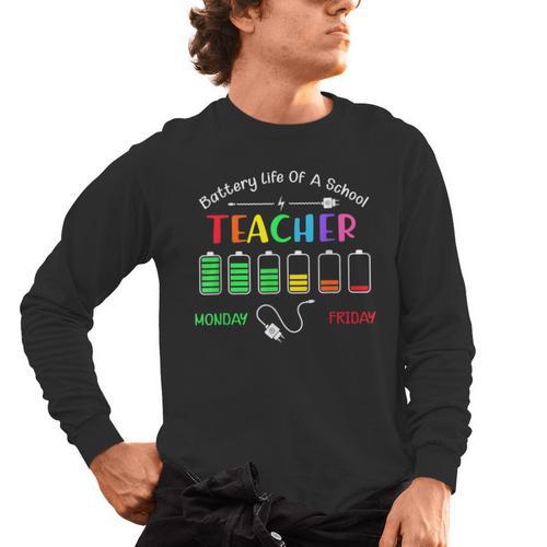 Battery Life Of A School Teacher Monday To Friday For Men Women Men's Long Sleeve T-Shirt - teacherstshirts.com CA