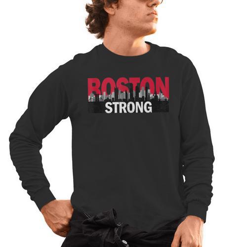 Boston Strong Logo Vintage Boston City Skyline Men's Long Sleeve T-Shirt - Bostonterriersmerch.com