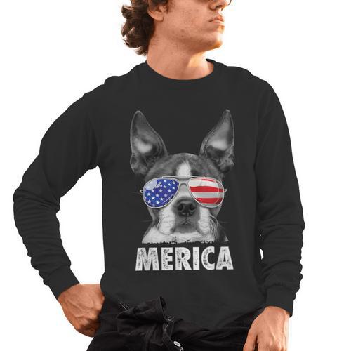 Boston Terrier 4th Of July Merica Men Women USA Flag Vintage Men's Long Sleeve T-Shirt - Bostonterriersmerch.com