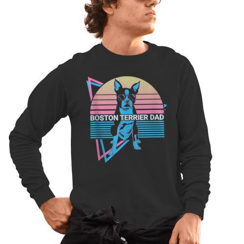 Boston Terrier Dad Retro Men's Long Sleeve T-Shirt - Bostonterriersmerch.com