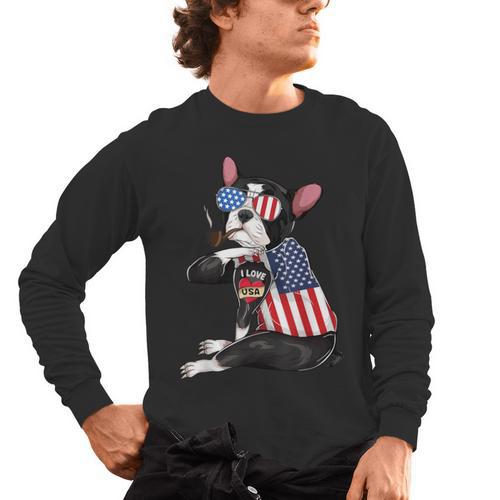 Boston Terrier Dog Merica 4th Of July Usa American Flag Men Men's Long Sleeve T-Shirt - Bostonterriersmerch.com