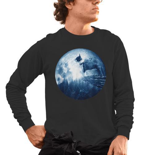 Boston Terrier Dog Moon Dog Mom Dad Women Men Dog Lovers Men's Long Sleeve T-Shirt - Bostonterriersmerch.com