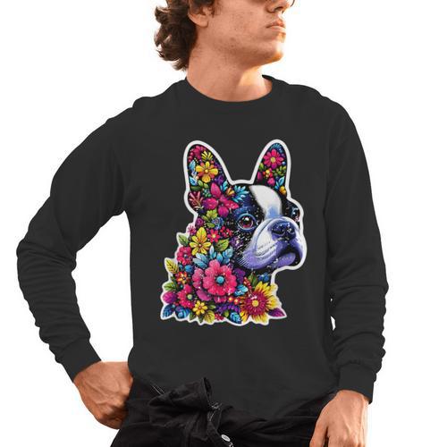 Boston Terrier Floral Vintage Dog Mom Distressed Men Women Kids Men's Long Sleeve T-Shirt - Bostonterriersmerch.com