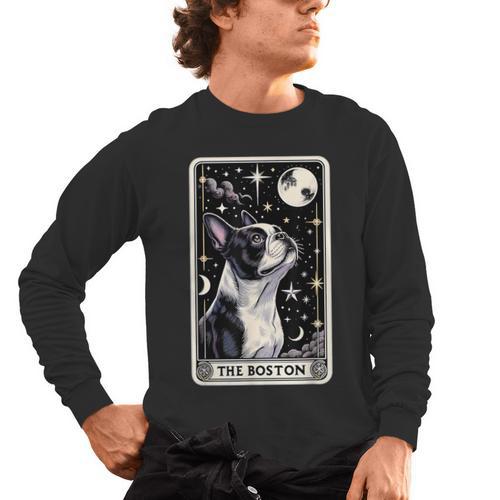 Boston Terrier Tarot Card Star With The Moon Men Women Kids Men's Long Sleeve T-Shirt - Bostonterriersmerch.com