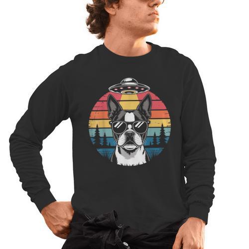 Boston Terrier UFO Alien Boston Terrier Dog Mom Dad Men's Long Sleeve T-Shirt - Bostonterriersmerch.com