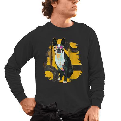 Boston Terrier s Mid-Century Modern Art s Street Grunge Men's Long Sleeve T-Shirt - Bostonterriersmerch.com