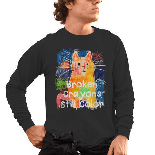 Broken Crayons Still Color Cat Teacher Men's Long Sleeve T-Shirt - teacherstshirts.com
