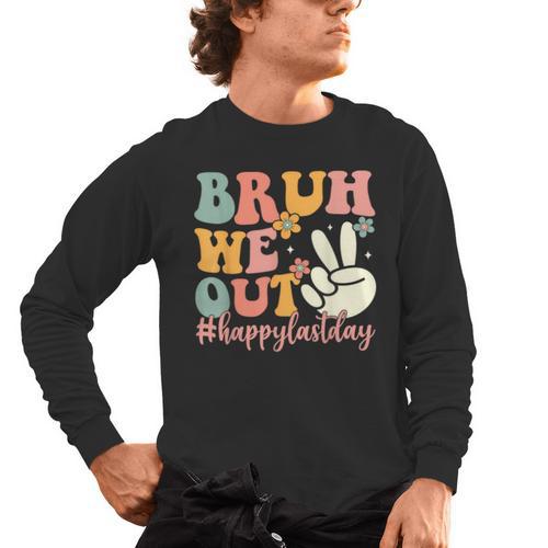 Bruh We Out Teacher Retro Last Day Of School Boys Girls Kids Men's Long Sleeve T-Shirt - teacherstshirts.com CA