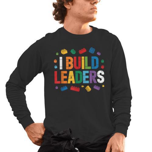 I Build Leaders Bricks Building Blocks Teacher Brick Builder Men's Long Sleeve T-Shirt - teacherstshirts.com DE