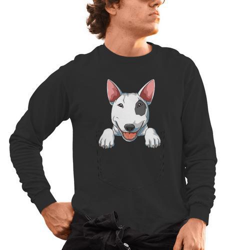 Bull Terrier Pocket Bull Terrier Peeking Out Pocket Men's Long Sleeve T-Shirt - Bostonterriersmerch.com