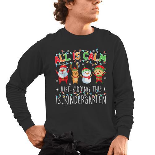 All Is Calm Xmas Kindergarten Christmas Season Teacher Men's Long Sleeve T-Shirt - teacherstshirts.com AU