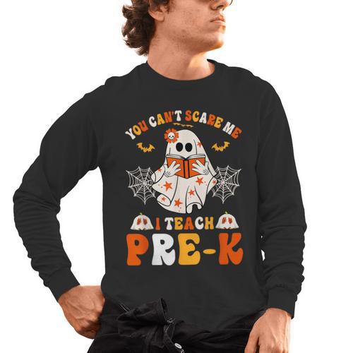 You Cant Scare Me I Teach Pre-K Teacher Halloween Men's Long Sleeve T-Shirt - teacherstshirts.com