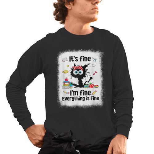 Cat It's Fine I'm Fine Everything Is Fine Teacher Life Men's Long Sleeve T-Shirt - teacherstshirts.com AU