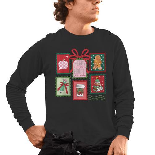 Christmas Teacher Stamps Men's Long Sleeve T-Shirt - teacherstshirts.com UK