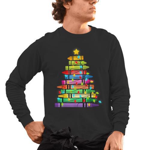 Christmas Tree Made Of Crayons School Teacher Life Student Men's Long Sleeve T-Shirt - teacherstshirts.com AU